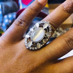 SILVER CRYSTAL OVAL CLUSTER RING